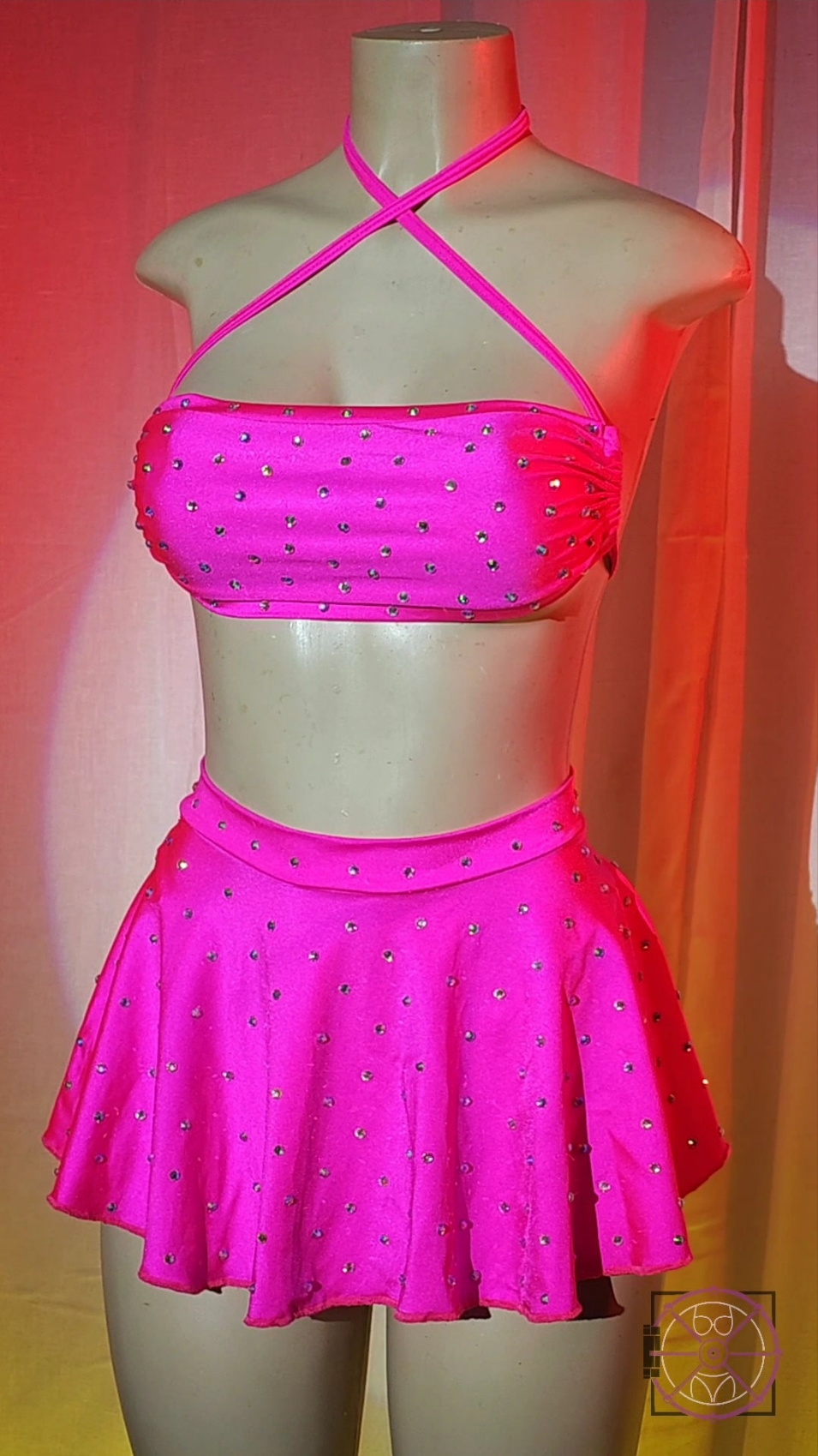 Handmade rhinestone two-piece exotic dancewear set by Lust Vault Nation