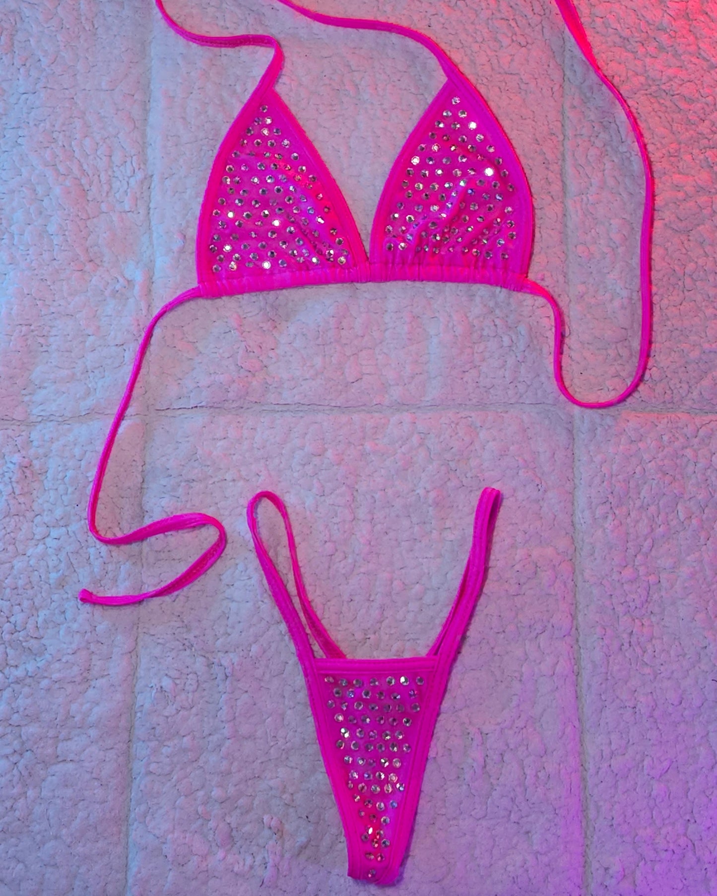 Colorful Sparkling Rhinestone Bikini Set - Semi-Micro Thong & Top