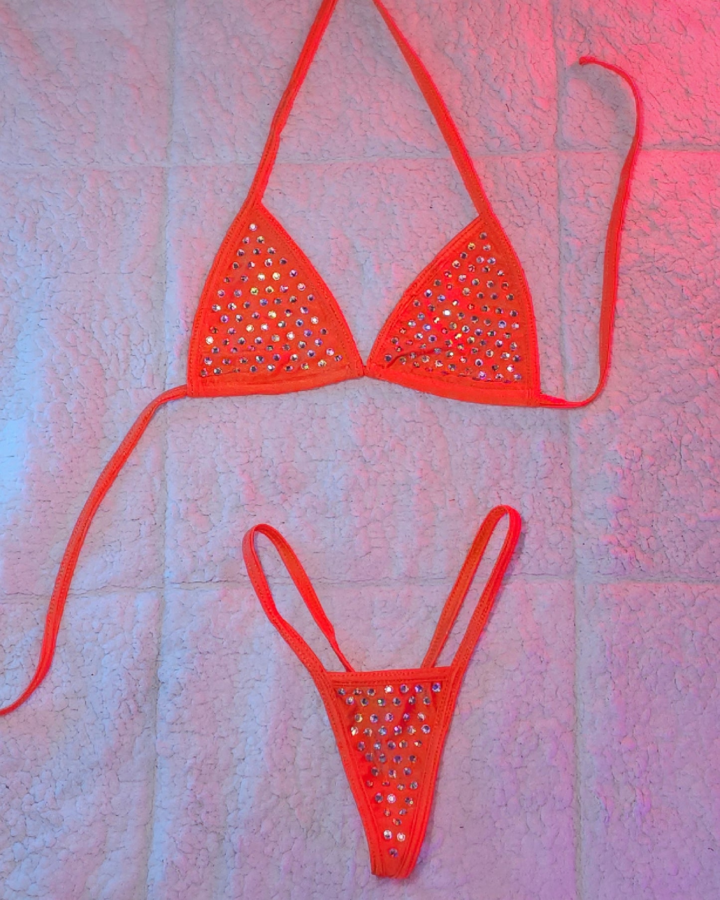 Colorful Sparkling Rhinestone Bikini Set - Semi-Micro Thong & Top