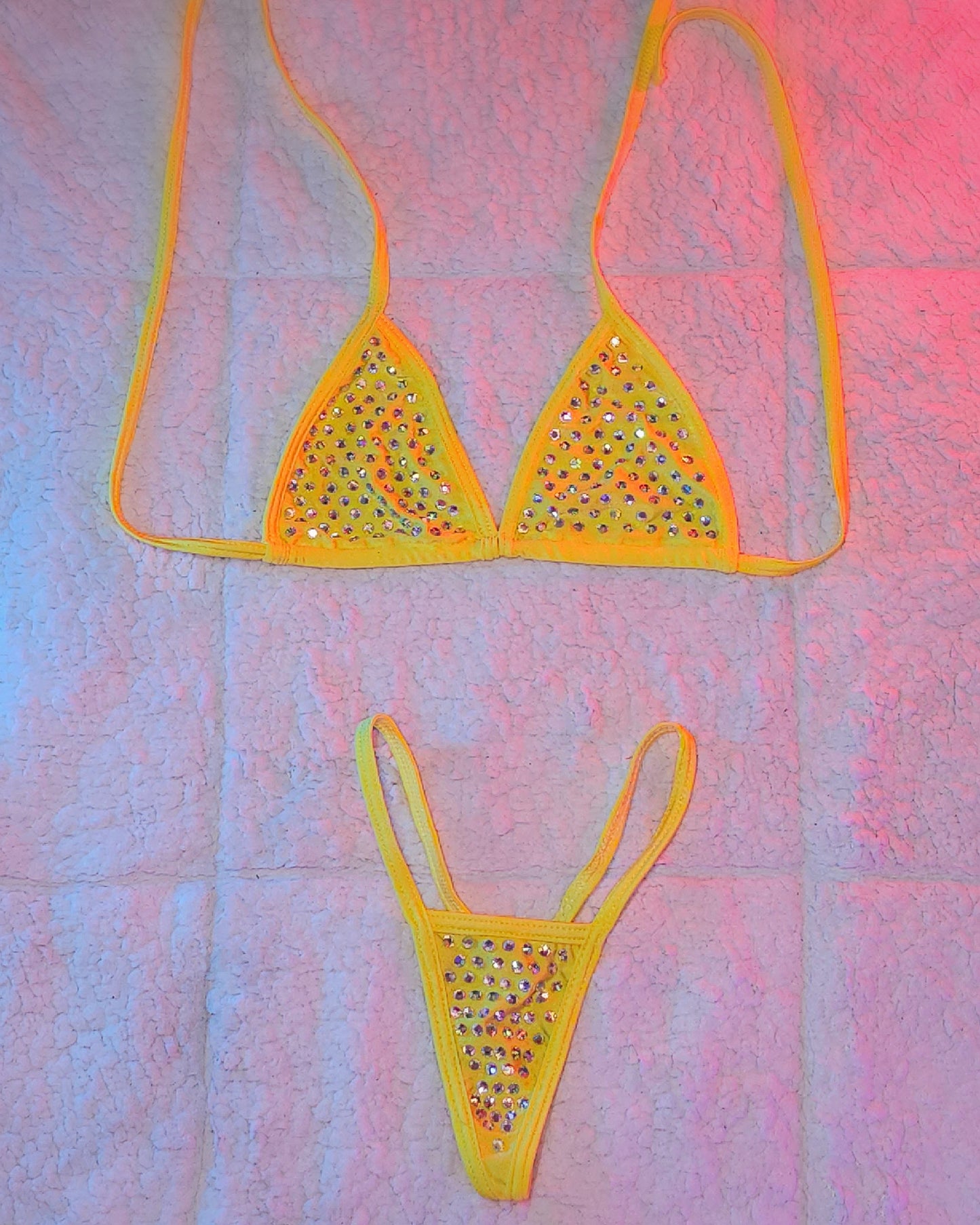 Colorful Sparkling Rhinestone Bikini Set - Semi-Micro Thong & Top