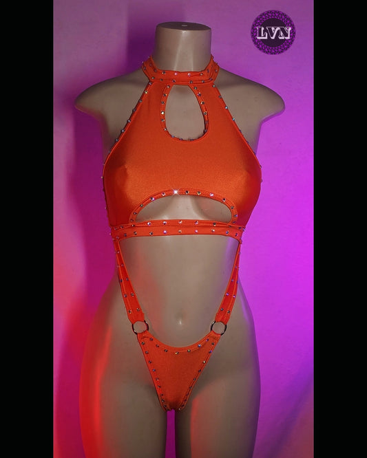 Rhinestone-embellished slingshot bodysuit (Exotic & Stripper Dancewear)