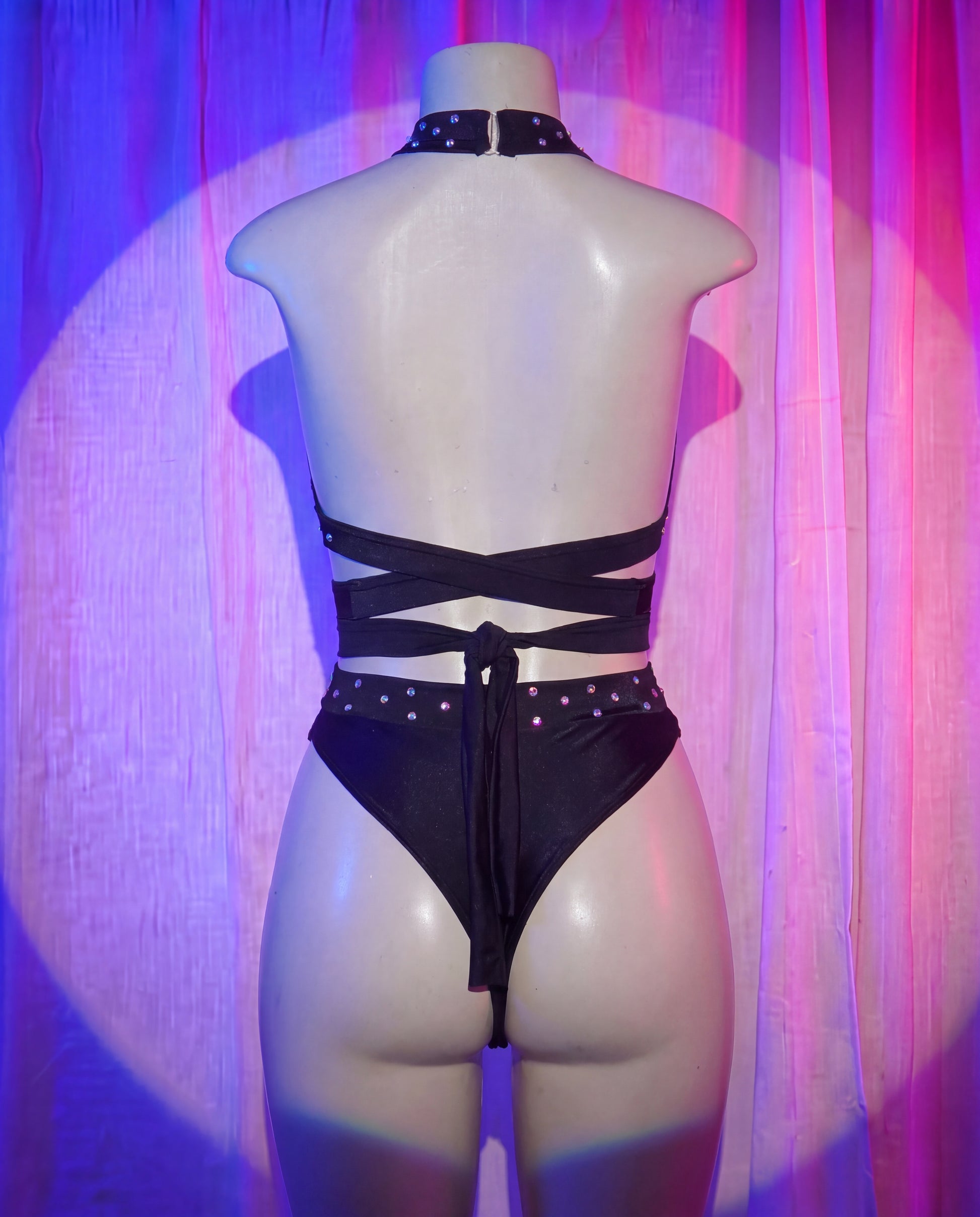 Royalty black Lycra two-piece set back view