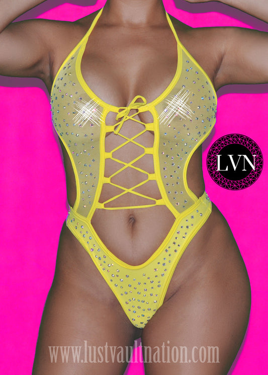 Lace-Up Front Mesh Bodysuit for Exotic Dancers