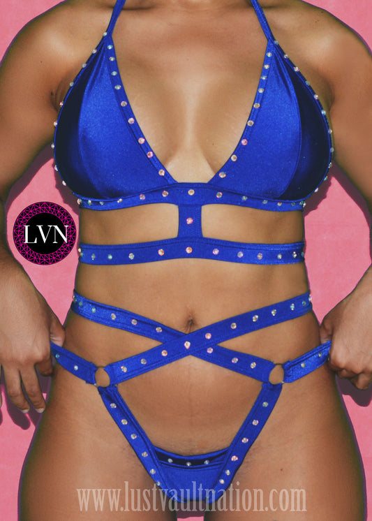 Sexy Body Cage Two Piece with Double Strap Crisscross Thong and Top - Perfect Stripper Outfit